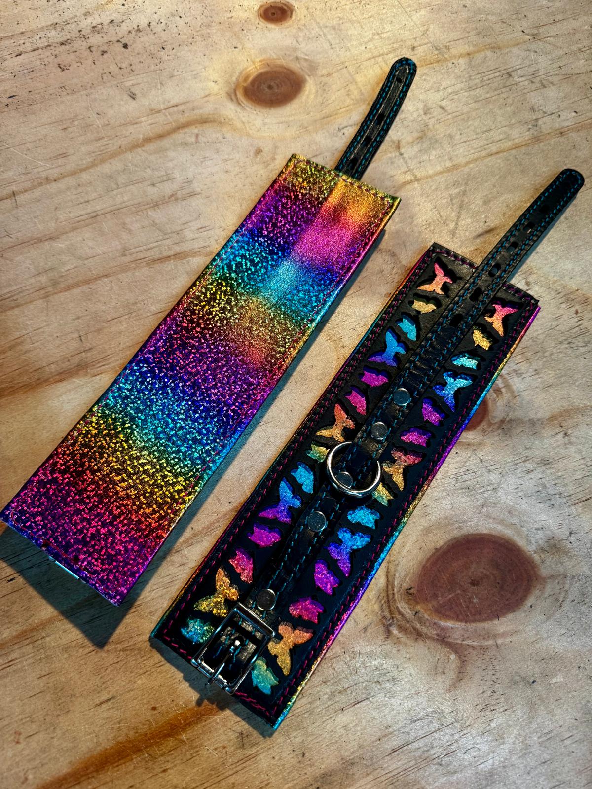 Rainbow butterfly kink cuffs ( A pair )