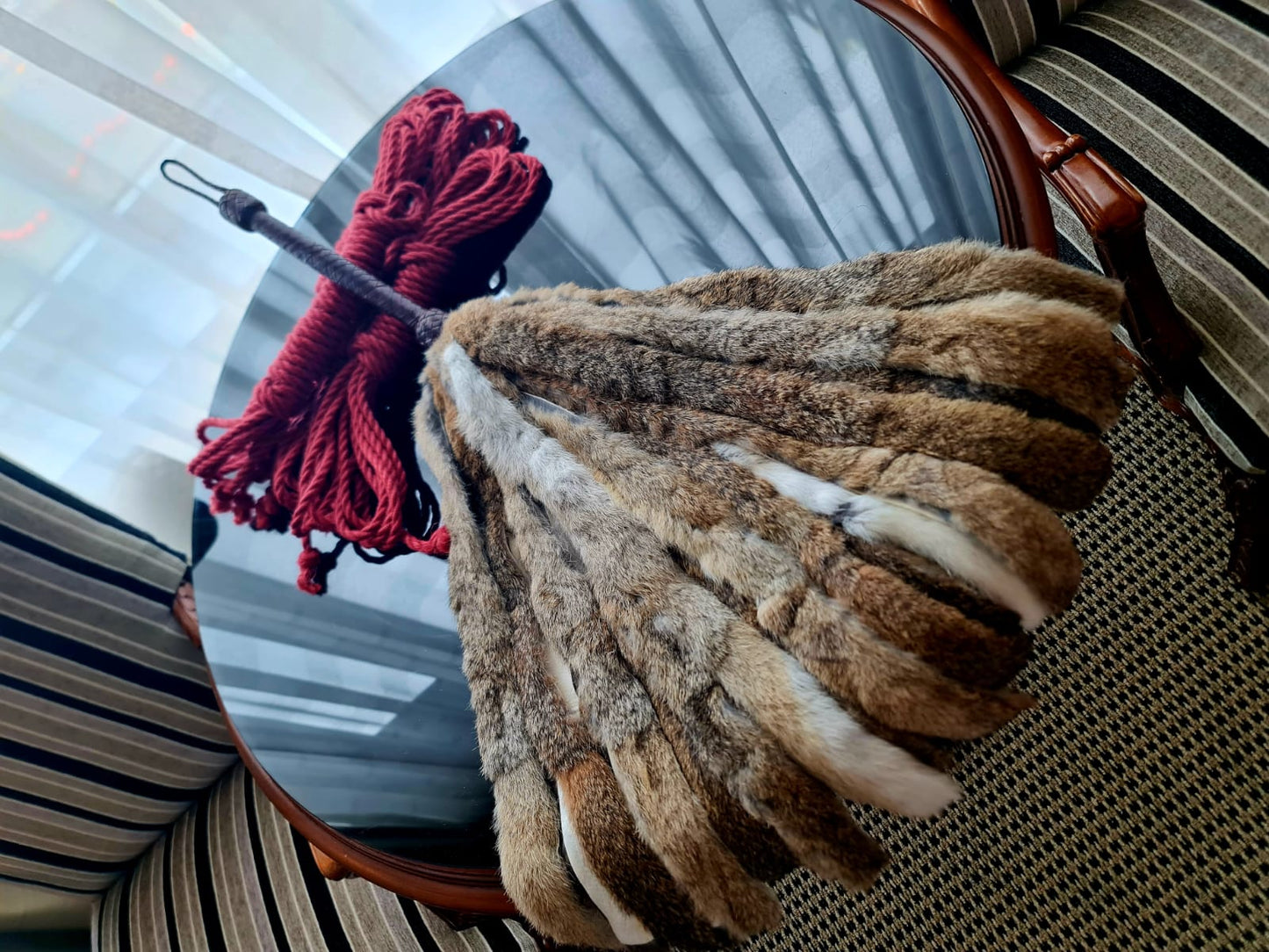 Rabbit Fur Flogger with Kangaroo hand plaited handle