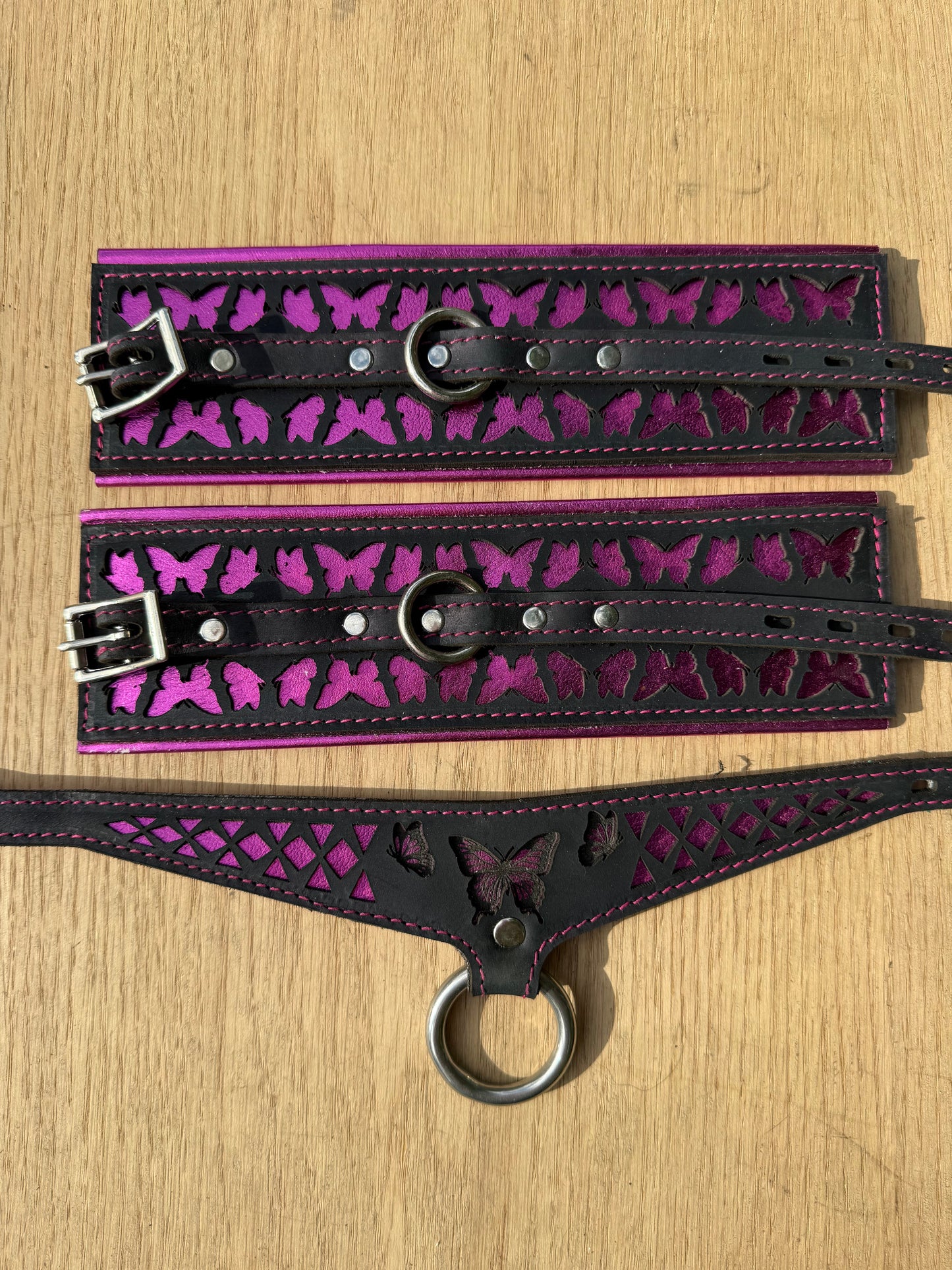Pink butterfly  kink cuffs ( A pair ) (cuffs only)