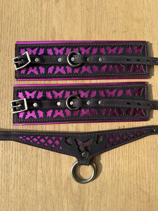Pink butterfly  kink cuffs ( A pair ) (cuffs only)