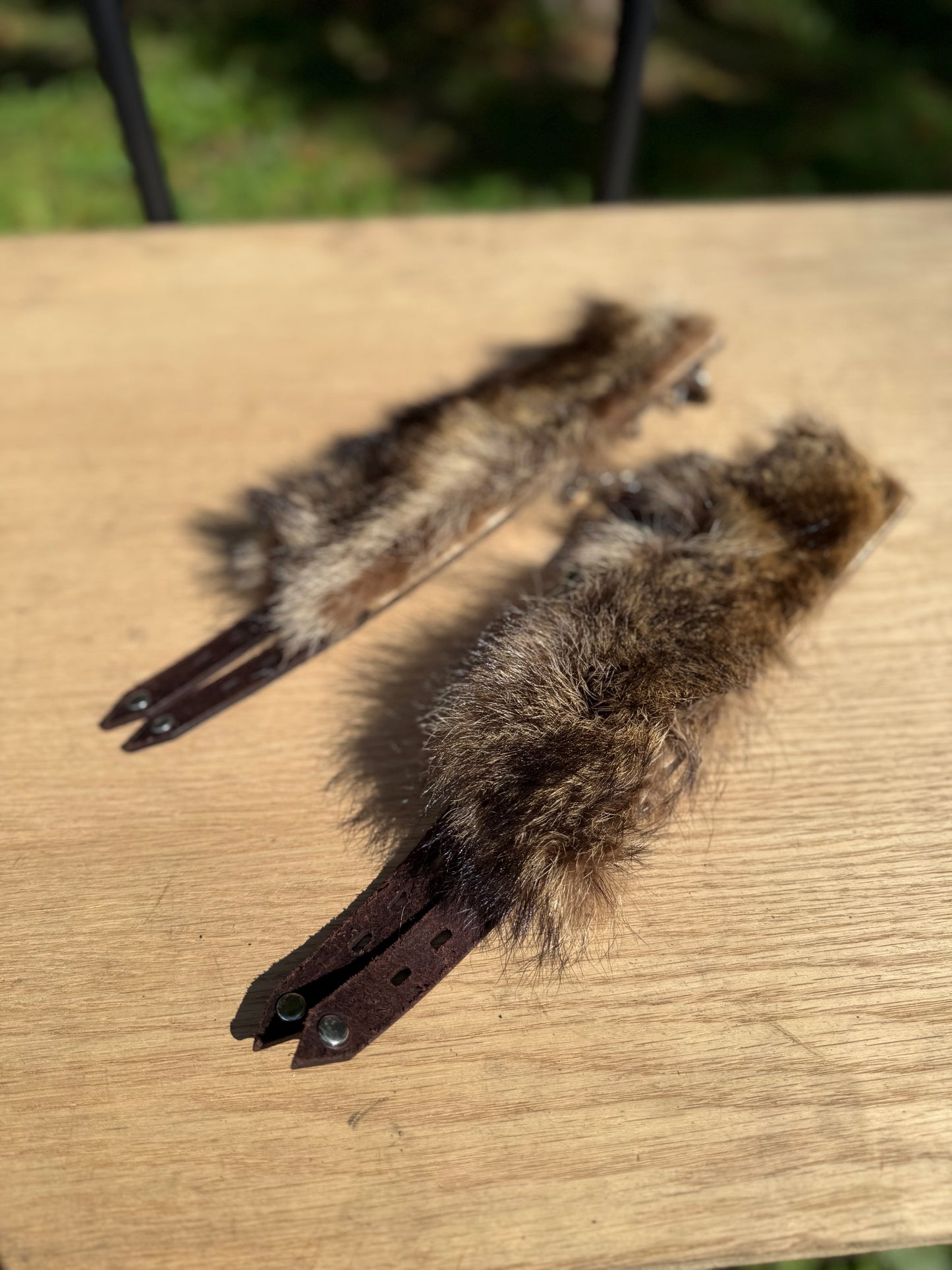Raccoon fur lined padded kink cuffs ( a pair) on sale. Reduced to $145