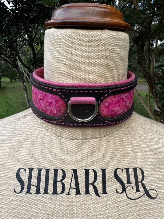 Pink Fairy floss collar-  black with pink barramundi skin inlay
