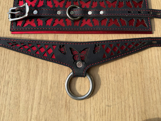 Package deal: Butterfly collar-  black with red butterfly and red stitching ( collar and cuffs )