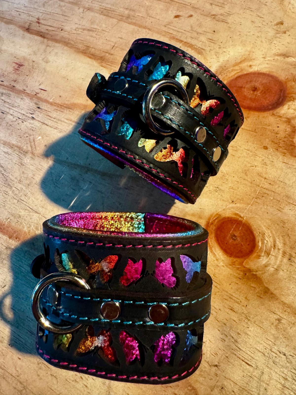 Rainbow butterfly  kink cuffs ( A pair )
