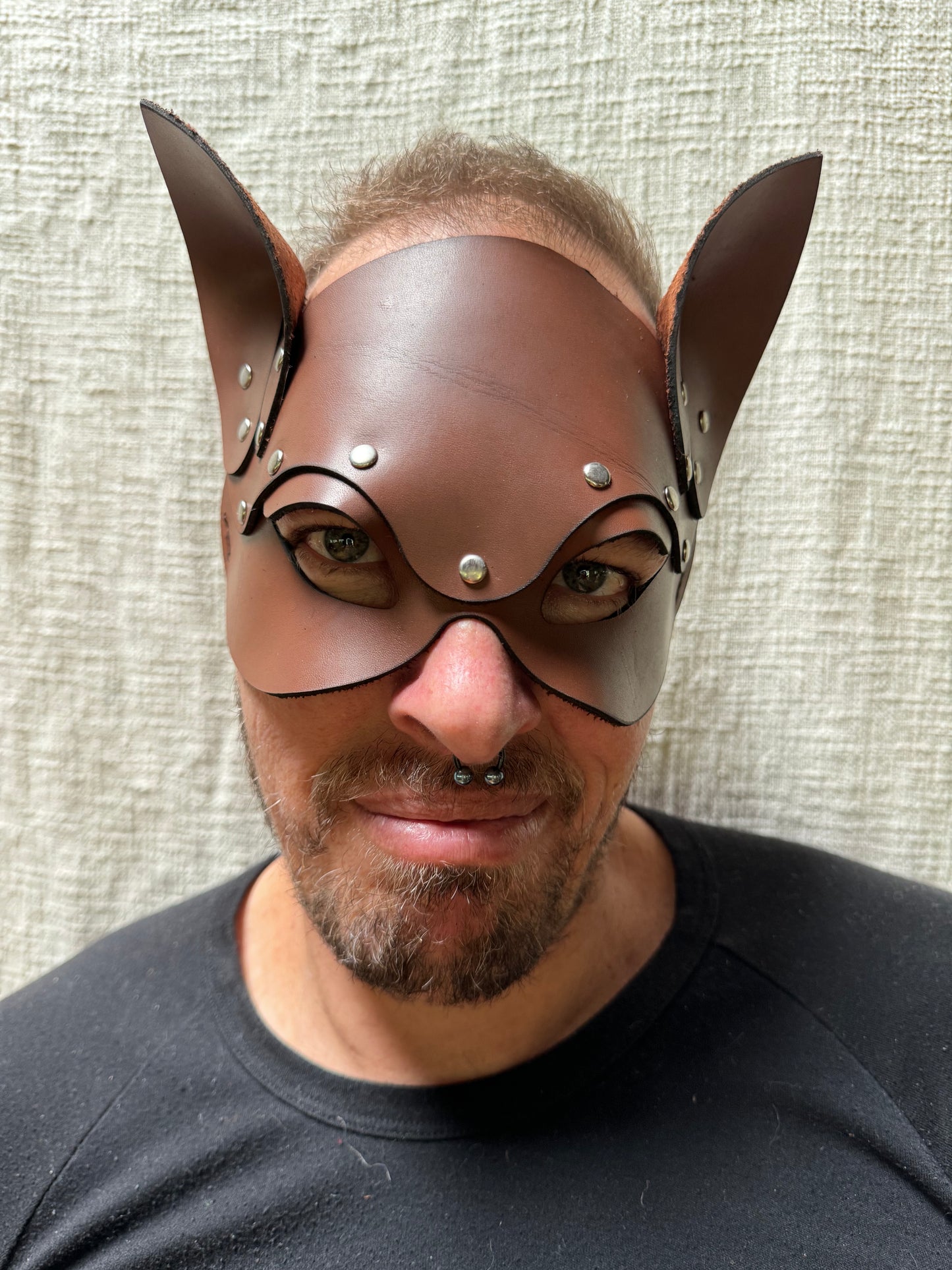 Leather cat mask. Brown